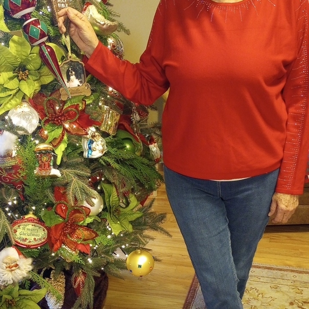 Adrienne Vittadini Vibrant Red Crew Neck Sweater with Bling!! - Picture 2 of 8